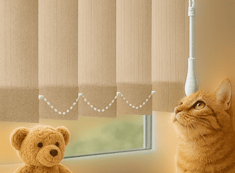 Детская безопасность и домашние животные: как выбрать управление и фурнитуру у вертикальных жалюзи